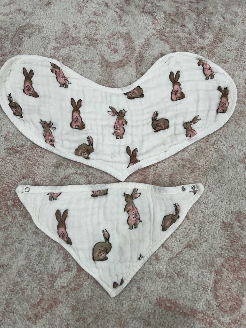Baby Bandana Bibs with Pink & Brown Bunny Print